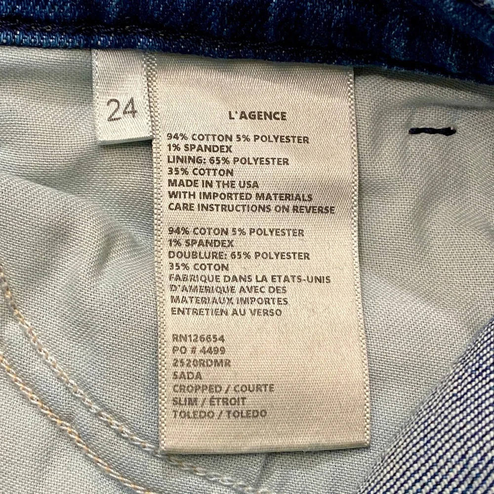 L'AGENCE Sada Cropped Slim Straight Jeans in Toledo Blue 24 French Girl Off Duty